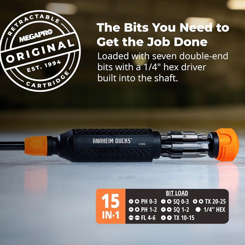 Megapro ® NHL® Team Edition Multi-bit Screwdriver | Officially Licensed NHL® Gear | Durable, Ergonomic, Pro-Grade Screwdriver (Anaheim Ducks®) - Image 3